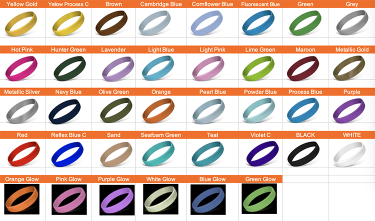 silicone wristband color chart